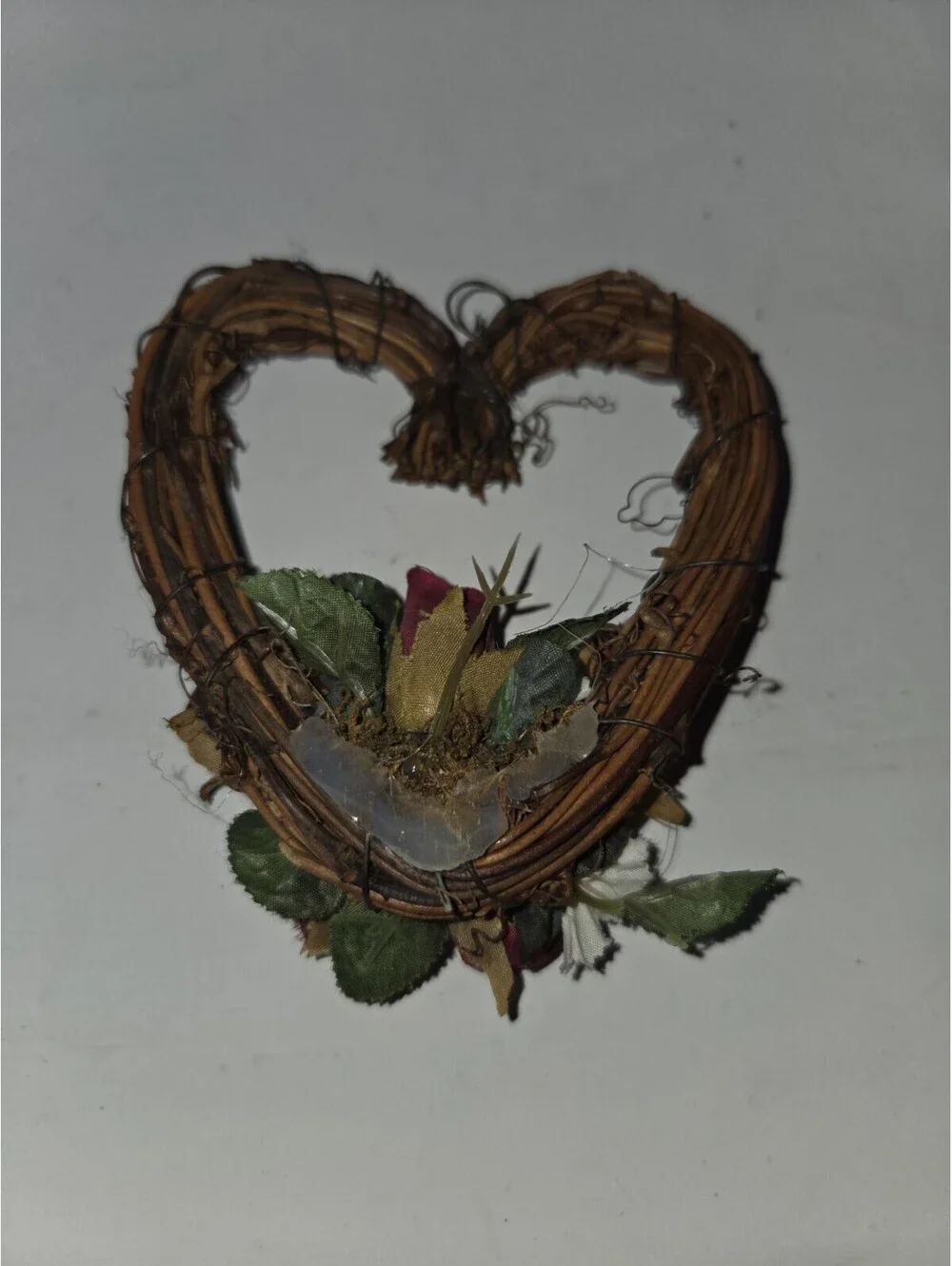 Small Rustic Handmade Vintage Heart Wreath Wall Hanging with Floral Accent SA2